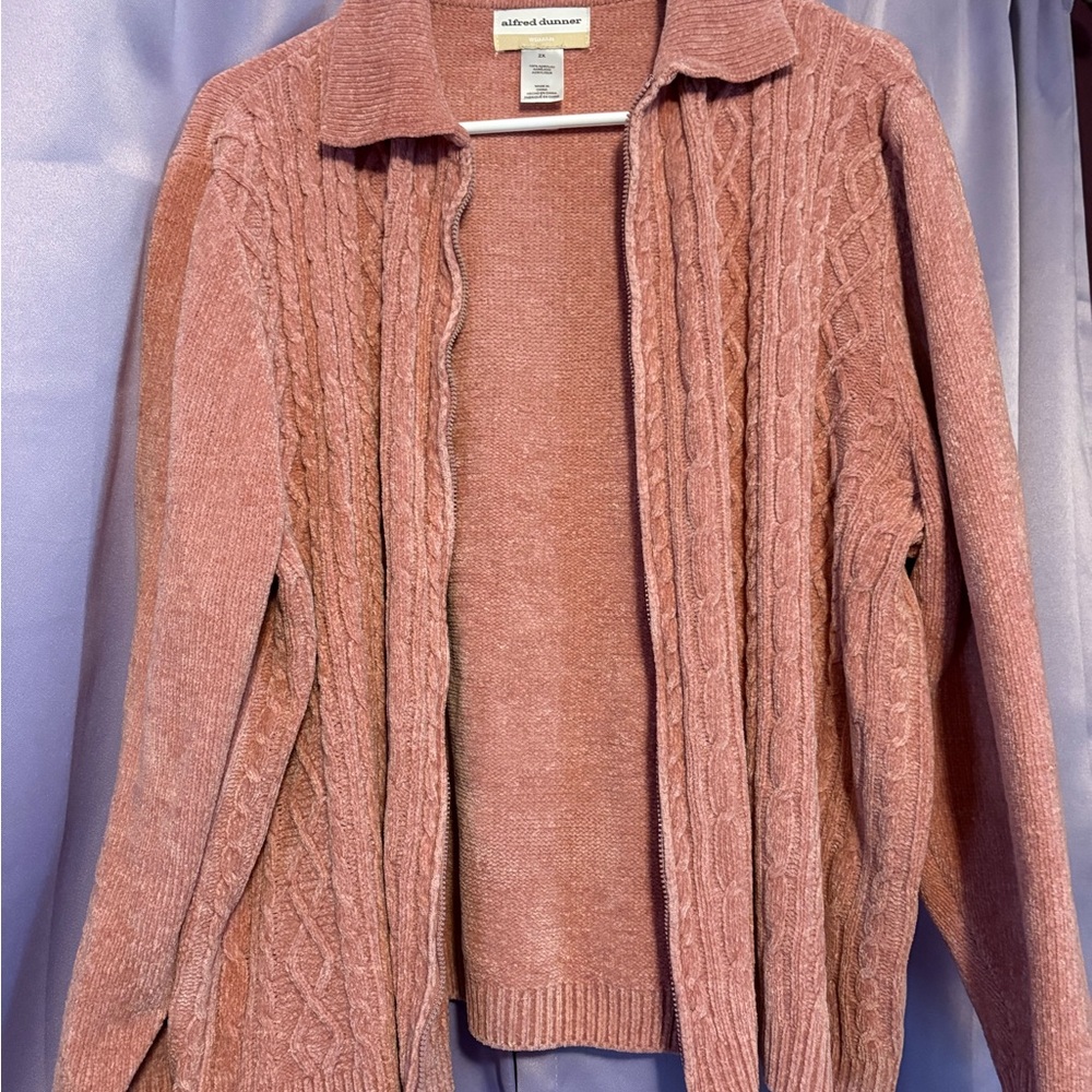 Alfred Dunner Women's Mauve Zip Up Sweater